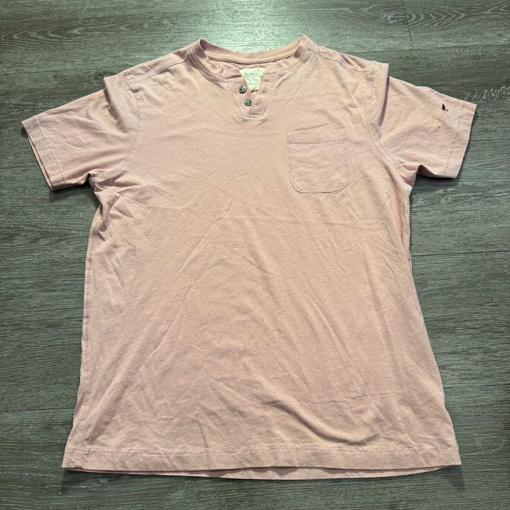 Six Lincoln New York Shirt Mens Small‎ Pink Salmon Henley Organic Cotton Adult